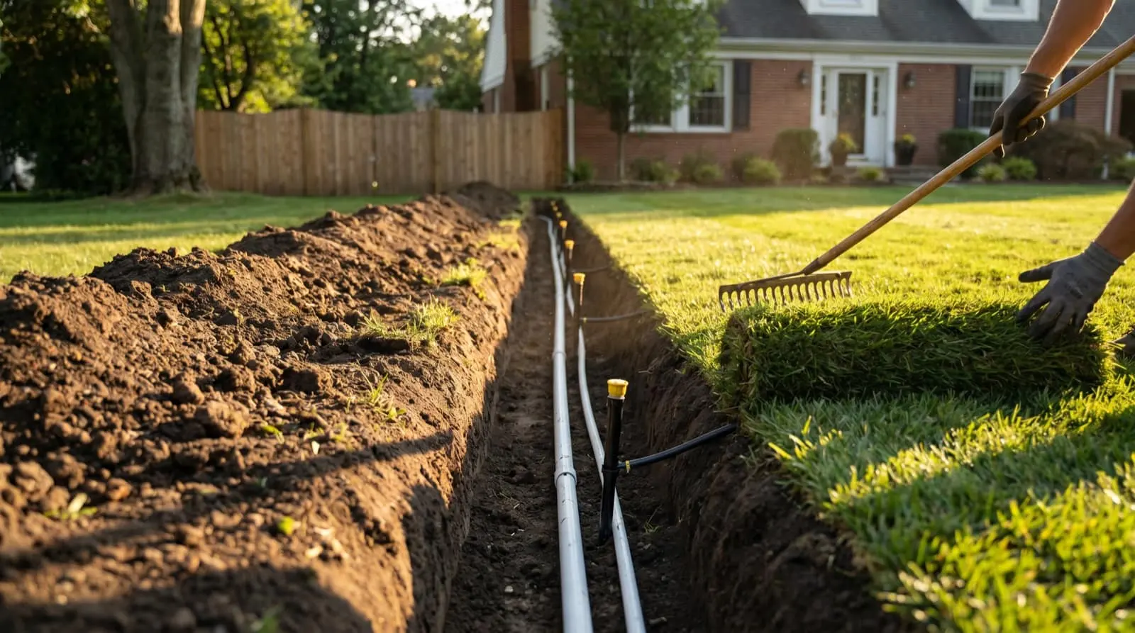 Irrigation system installation in progress